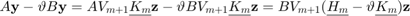 $A\mathbf{y}-\vartheta B\mathbf{y} = AV_{m+1}\underline{K_m} \mathbf{z} - \vartheta BV_{m+1}\underline{K_m} \mathbf{z} = BV_{m+1}(\underline{H_m}-\vartheta\underline{K_m})\mathbf{z}$