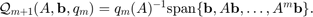 $\mathcal{Q}_{m+1}(A,\mathbf{b}, q_m) = q_m(A)^{-1} \mathrm{span} \{ \mathbf{b},A\mathbf{b},\ldots,A^m \mathbf{b}\}.$